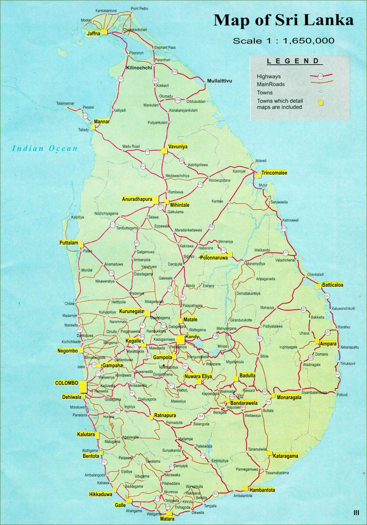 mapa turističke karta iz Šri Lanke sa puta