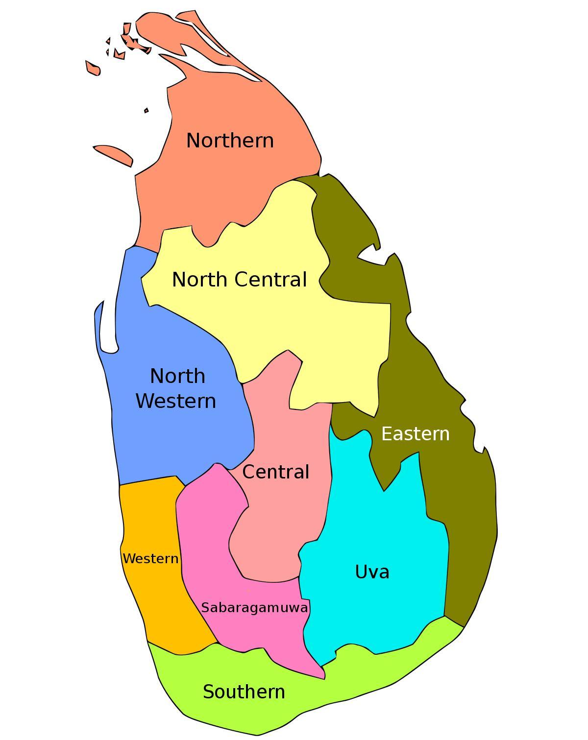 Šri Lanke provincije mapu