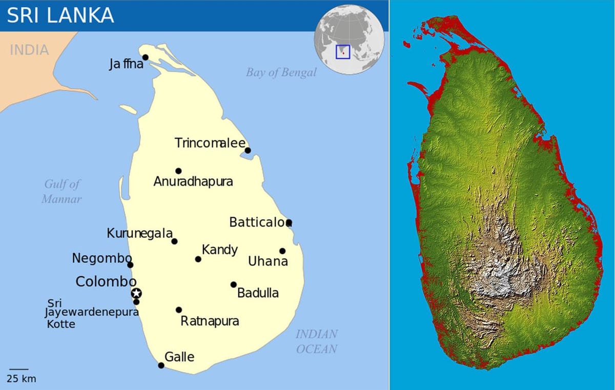 karta iz Šri Lanke topografske