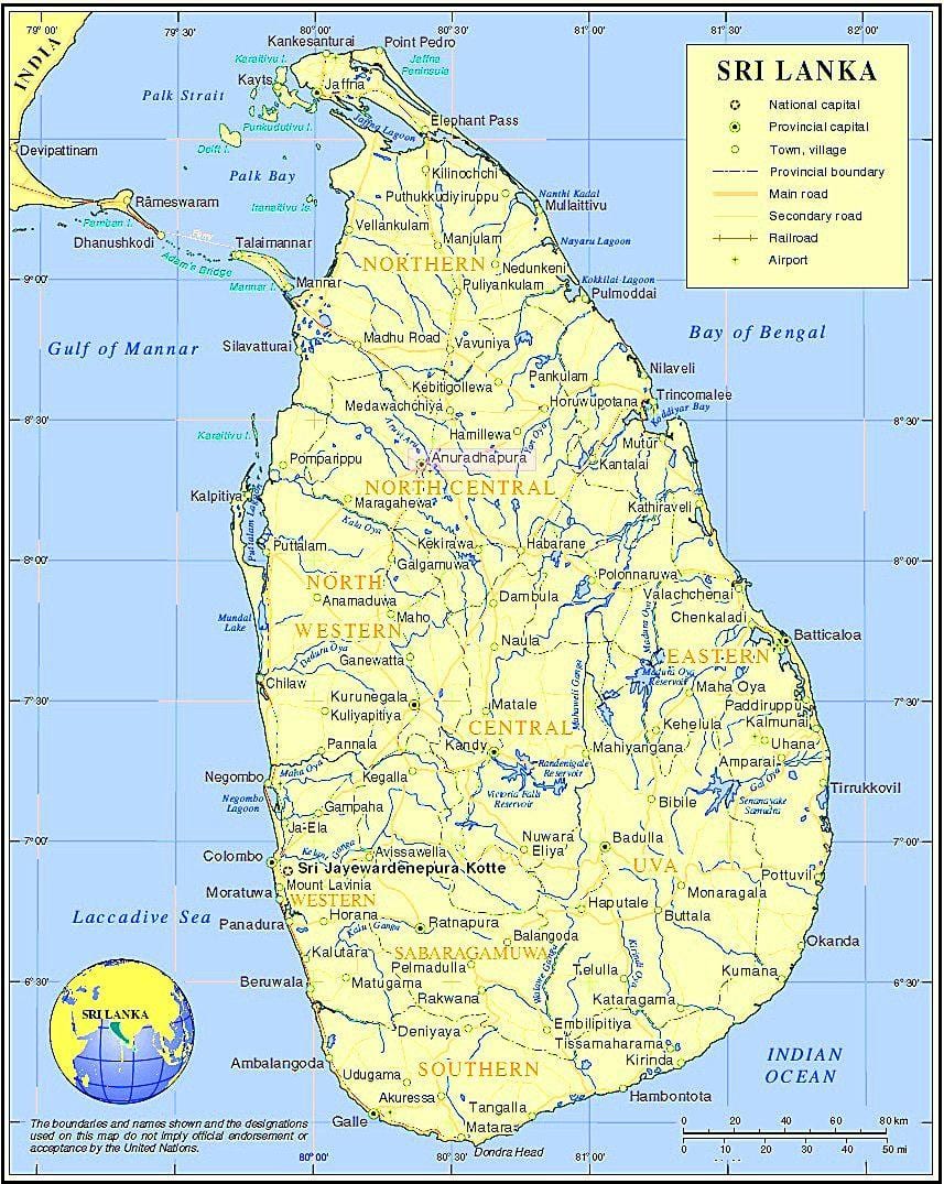 mapa jezera u Šri Lanke