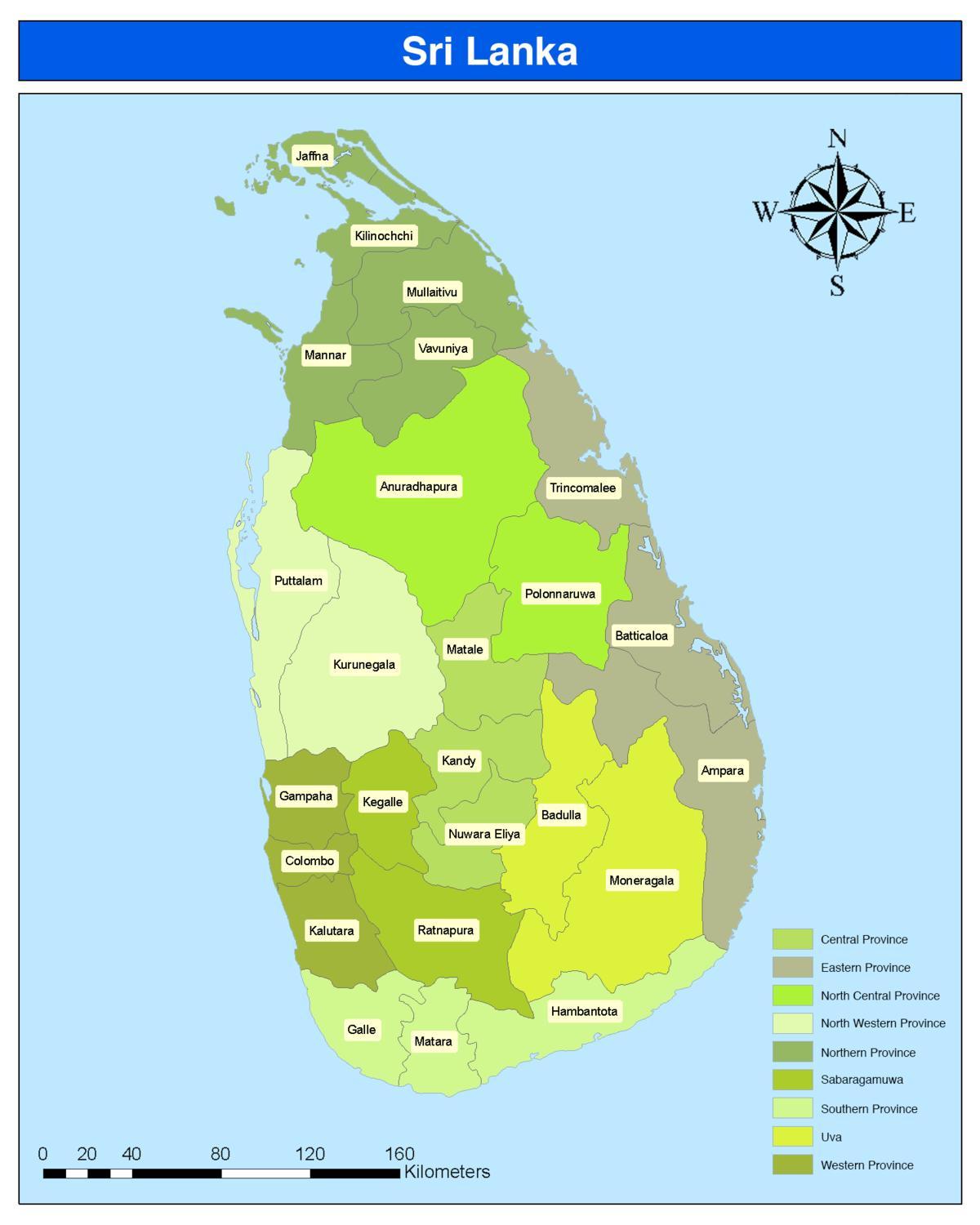 okružni u Šri Lanke mapu