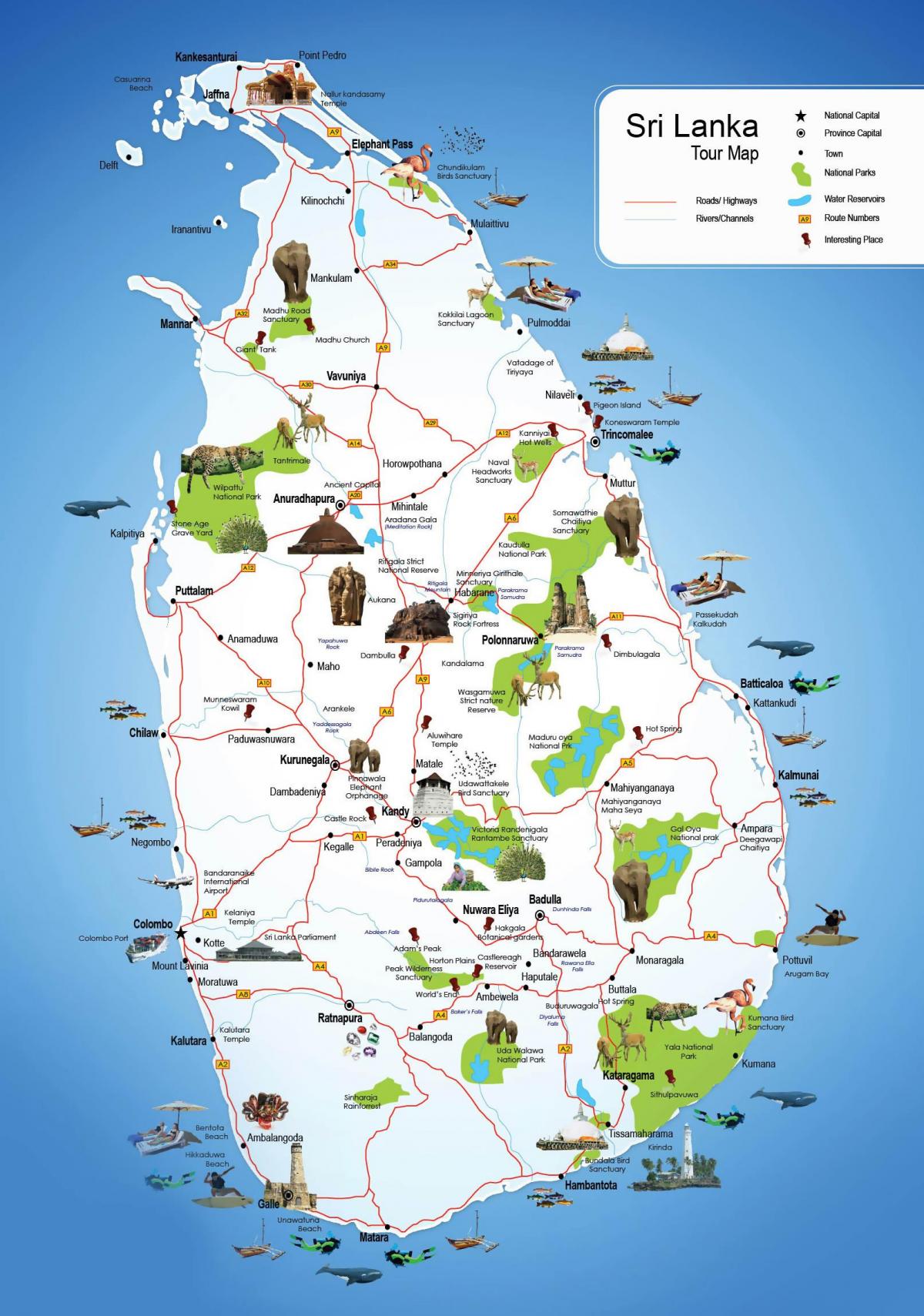 turističke mjesta u Šri Lanke mapu