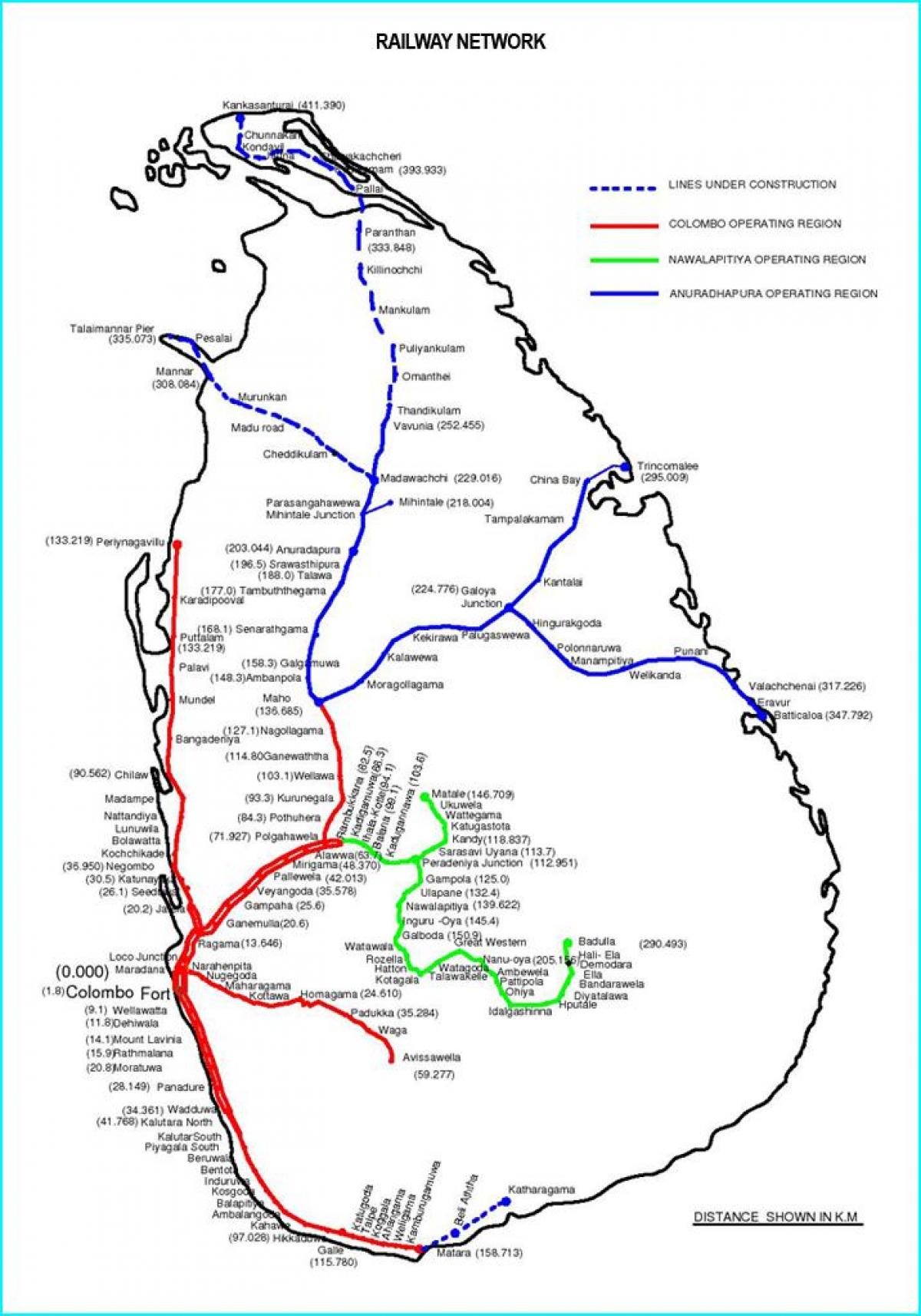 željezničke put mapu Šri Lanke